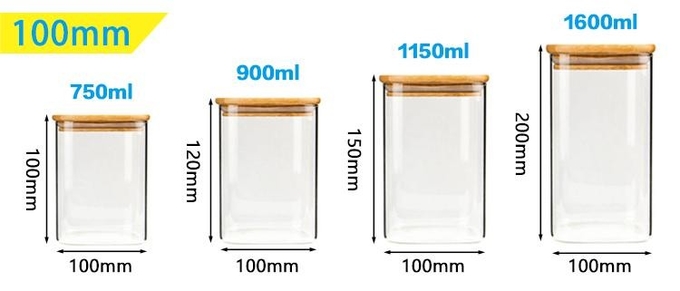 High Borosilicate Snack Glass Storage Jars 1600ml With Bamboo Lids