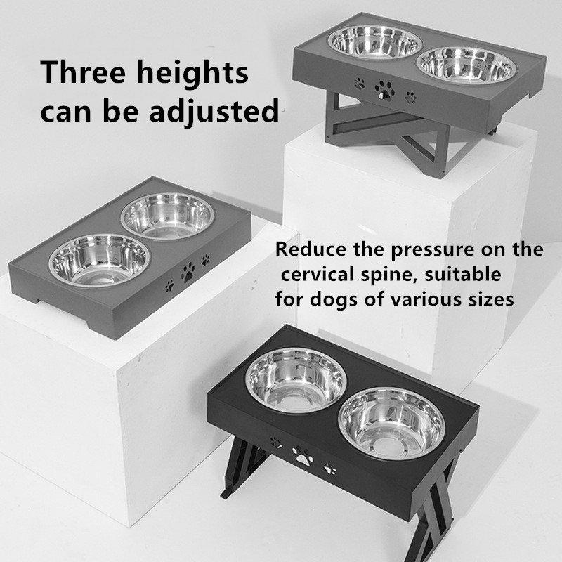 Gravity Stainless Steel Dog Bowls With Stand Three Heights Adjustable