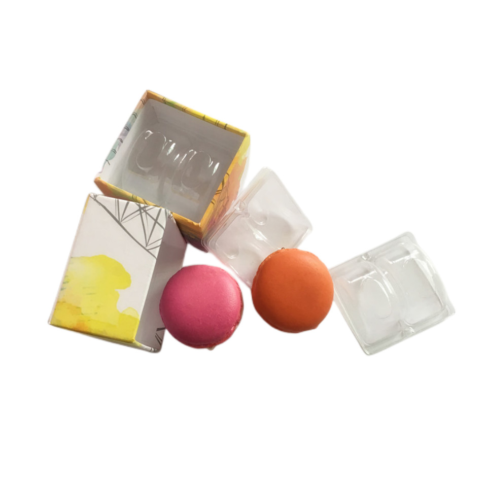 2pcs Nice Printing Macaron Packaging Box Kraft Paper with Plastic Inner Tray