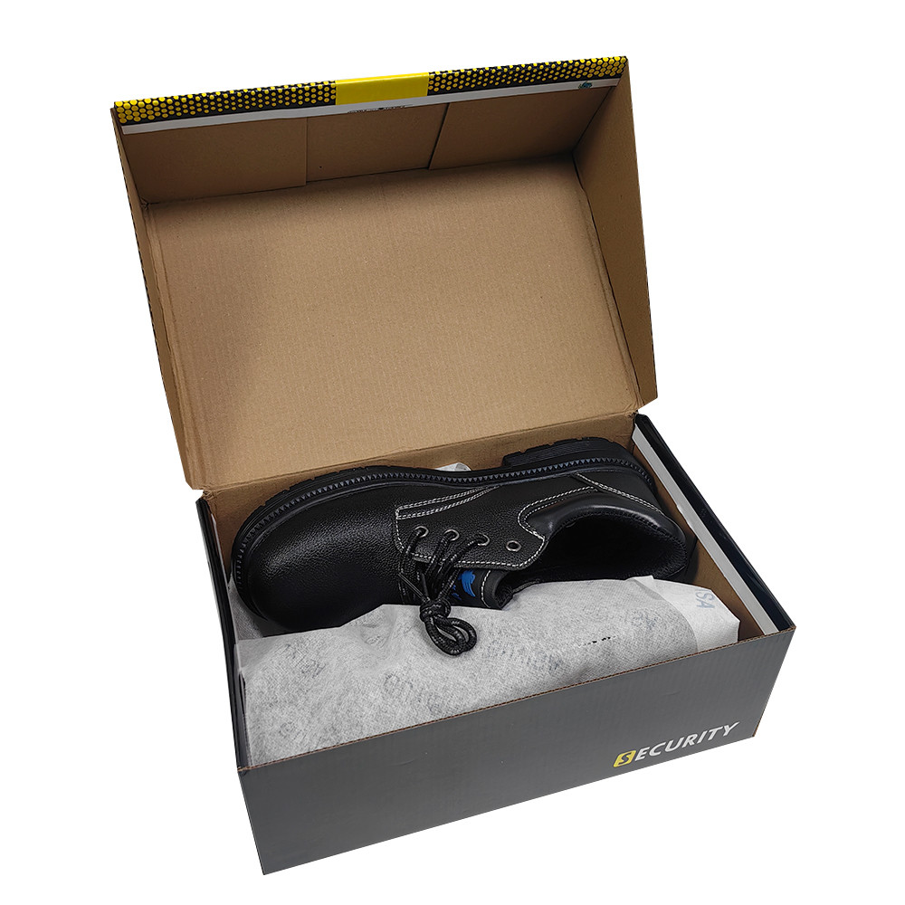 Anti Smashing PU Safety Shoes Rubber Sole Black Safety Shoes For Construction
