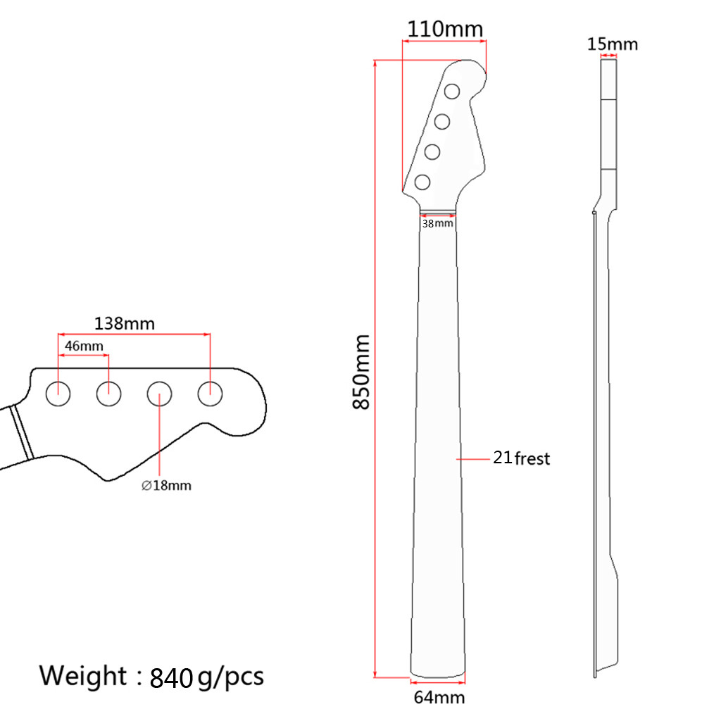 Matte Finish Bass Neck Adjustable Truss Rod Maple Bass Guitar Necks 21 Frets