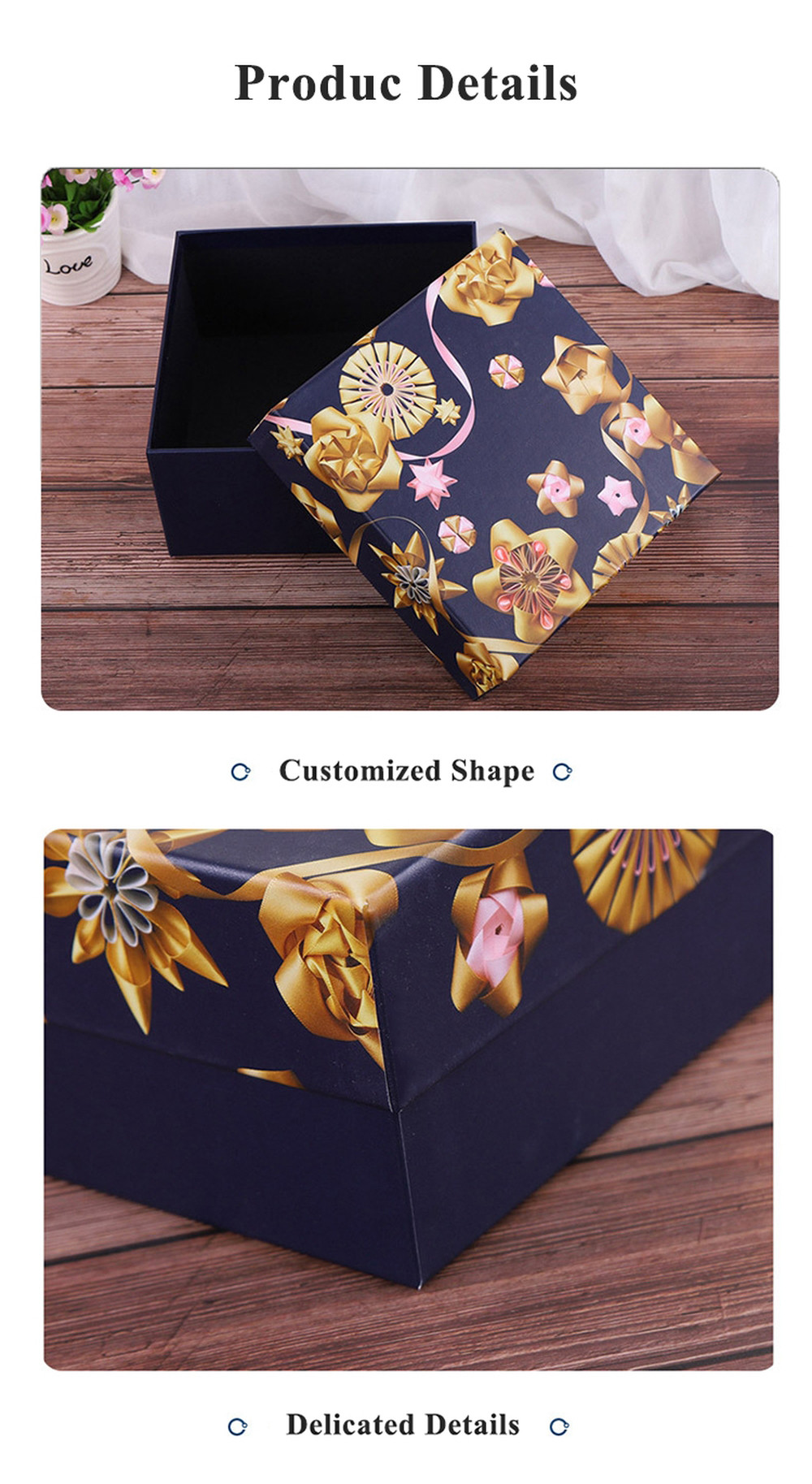 Navy Blue Custom Cosmetic Packaging Boxes 20*20*10cm With Raffia Paper