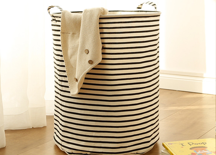 Laundry basket storage bag large box customizable colors stripe Green blue Cotton Linen