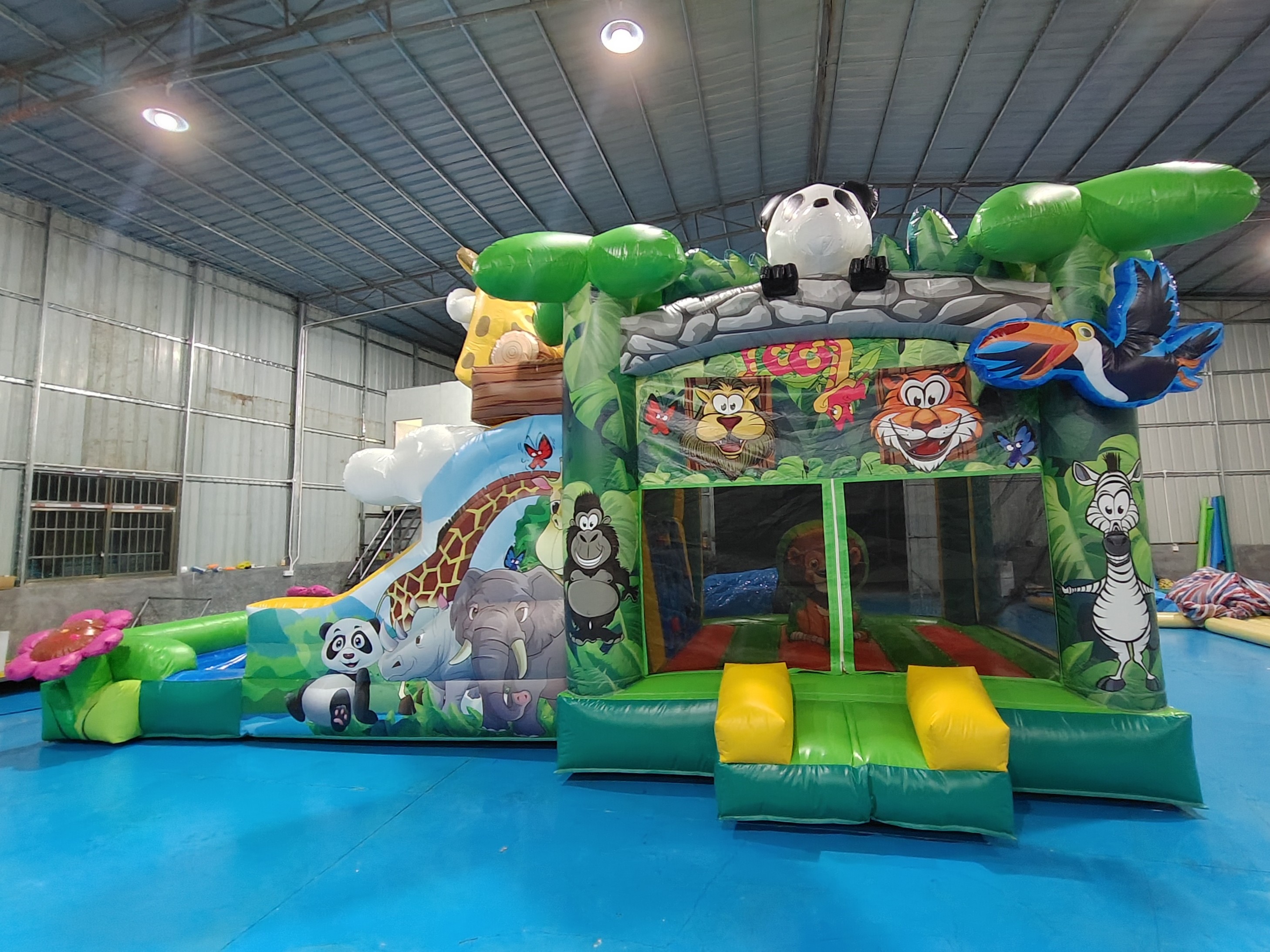 Outdoor Bounce House With Slide Jungle Animals Inflatable Bouncy Castle With Slide Combo Double Slides For Rental