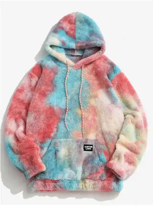 Knitted Weaving Method Tye-Dye Hoodies For Men With Faux Fur Fashion