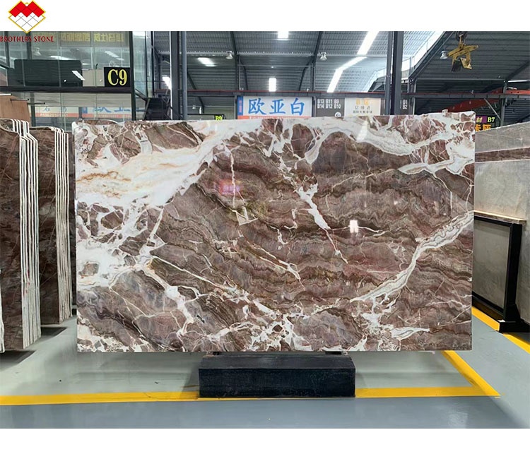 Translucent Blood-Orange Red Onyx Stone with White Veins CNF Red Wood Veins Marble Wall Panel