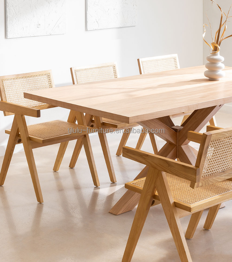 Customize Natural Sturdy Rattan Cover Material Modern Solid Wood Dining Chair for Restaurant Hotel