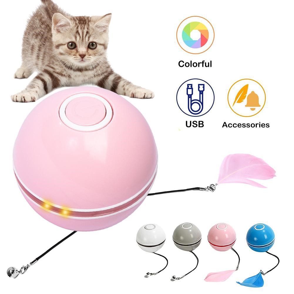 Pet Cat Toy BallBlue USB Smart LED Light Rechargeable Interactive Automatic Rolling