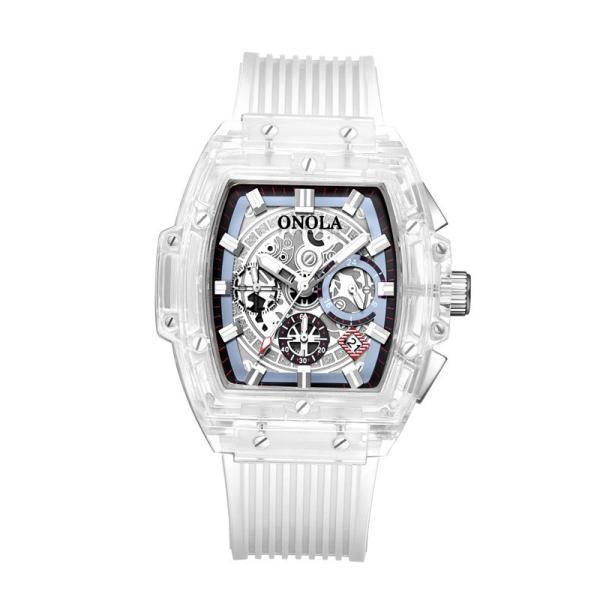 Male Watch Square Dial Transparent Wristwatches Waterproof Luminous Silicone