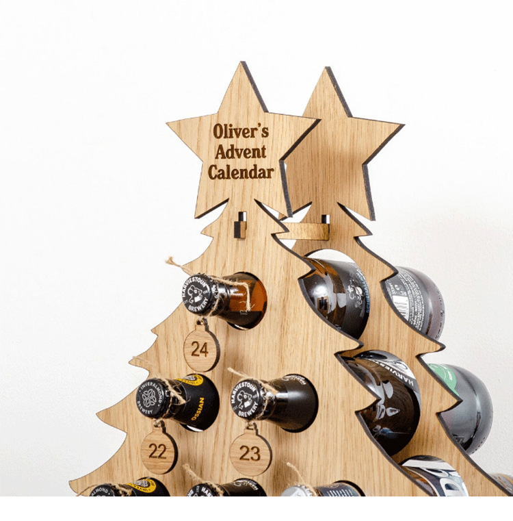 Christmas Advent Calendar Wooden Christmas Tree Bottle Holder Beer Rack Countdown Tree Wine Bottle Rack