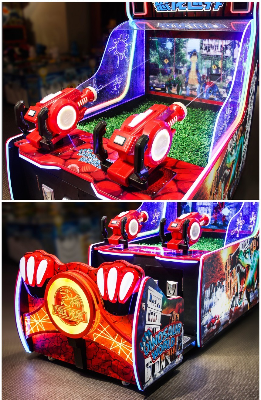2 players dino machine gun shooting video game T-Rex Park coin operated arcade machine