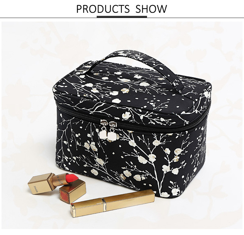 Large Capacity Zipper Nylon Travel Floral Makeup Cosmetic Bags
