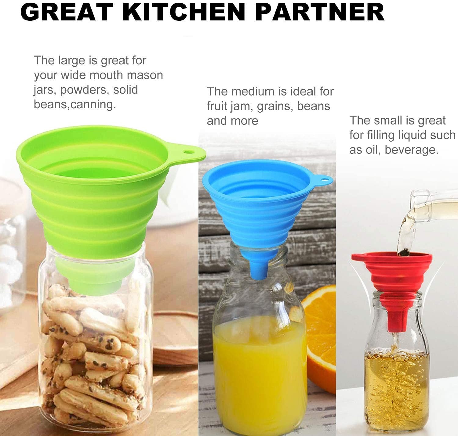 Funnels For Filling Bottles Kitchen Funnel Funnels For Kitchen Use Food Grade Silicone Collapsible Funnel Liquid Powder