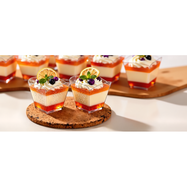 4 Oz Square Plastic Dessert Cups With Spoons, Clear Parfait Appetizer Cups, Mini Party Trifle Shooter Serving Cup For Mousse, Puddings, Cocktails