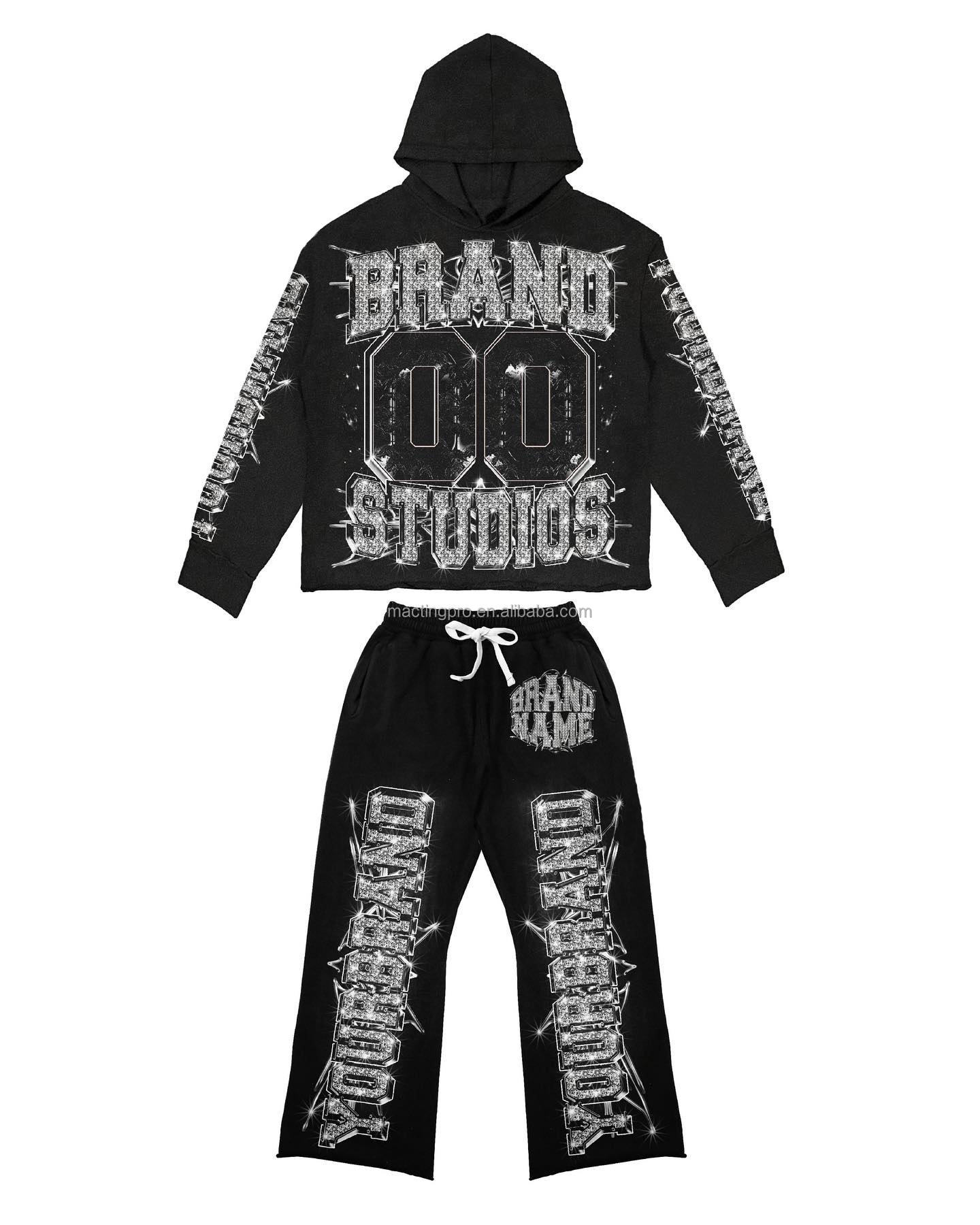 Customized Labels Unisex Men's Hoodies Set for Adults Training in Acid Washed 2 Piece