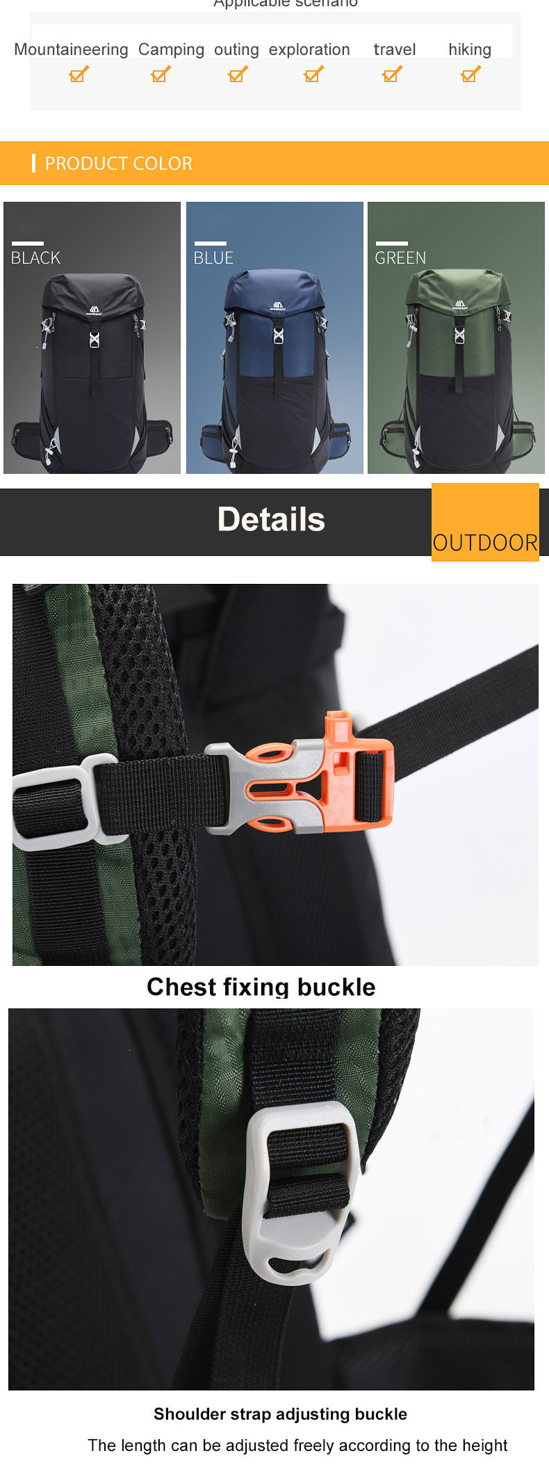 Outdoor 50L Waterproof Backpack ODM Ultralight Camping Backpack Nylon