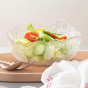 China Irregular Crystal Clear Glass Serving Bowls 32 oz Extra Large Salad Mixing Bowl on sale