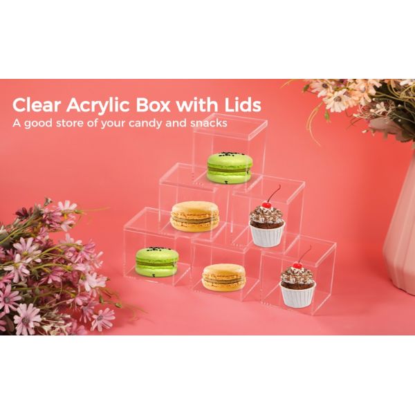 Acrylic Square Cube 4 X 4 X 4 Inches, Small Clear Plastic Display Boxes With Lids, Clear Acrylic Storage Square Cube Boxes, Display Case Container For