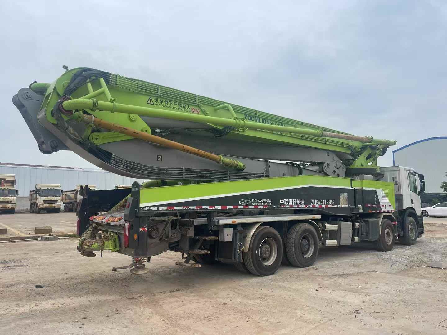 Used 2020 Zoomlion 56m Truck Mounted Concrete Pump 8x4 Drive Mode On Scania Chassis