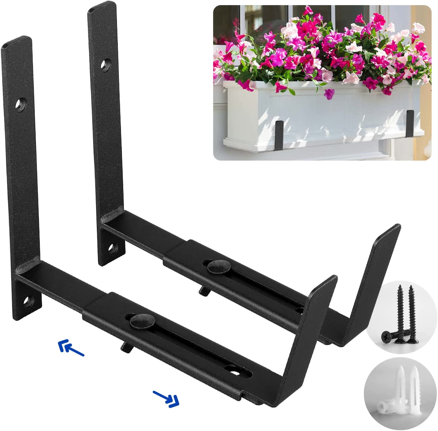 Adjustable Planter Bracket for Holding Different Flower Boxes Window Planter Box Hanger