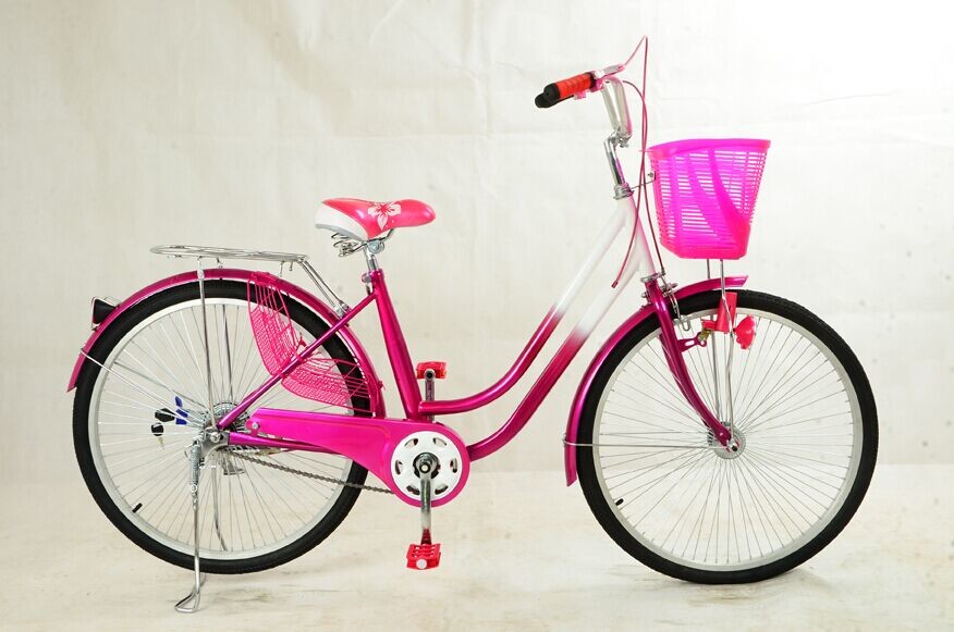 26" 3 Speed Women Steel Ladies Pink Bike With Basket Double V Brake