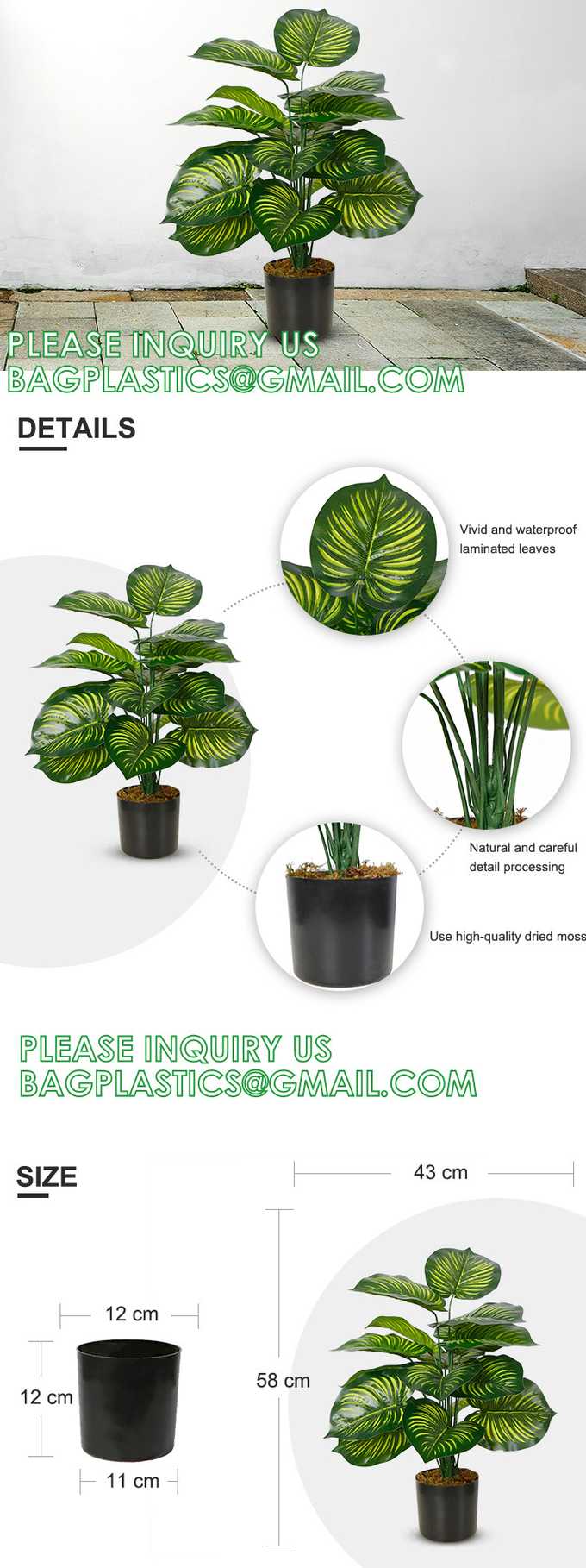 Fake Plants 16" Faux Plants Artificial Potted Plants Indoor for Home Office Farmhouse Kitchen Bathroom Table Shelf 19