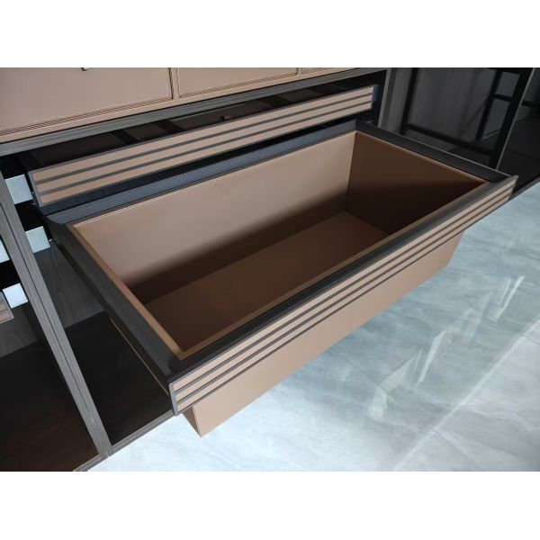 DB-2 Sliding Wardrobe Basket, MDF with PVC Coated Pull-Out Organizer Drawer Insert, 664x485x270mm Slim Storage Bin for Clothes & Accessories