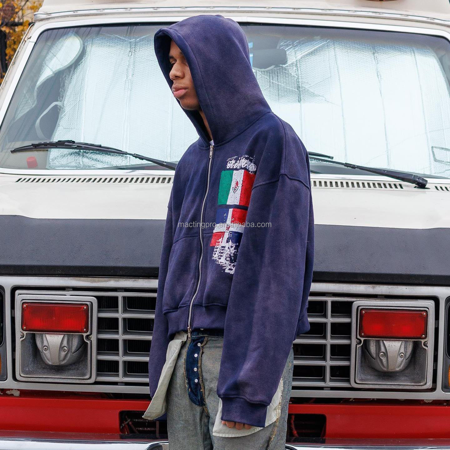 Breathable Custom Logo Men's 100% Cotton Hoodie French Terry Zipper Up Oversized
