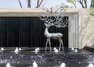 2020 China Stainless Steel Elk Wapiti Metal Sculptures For Garden Wall Art