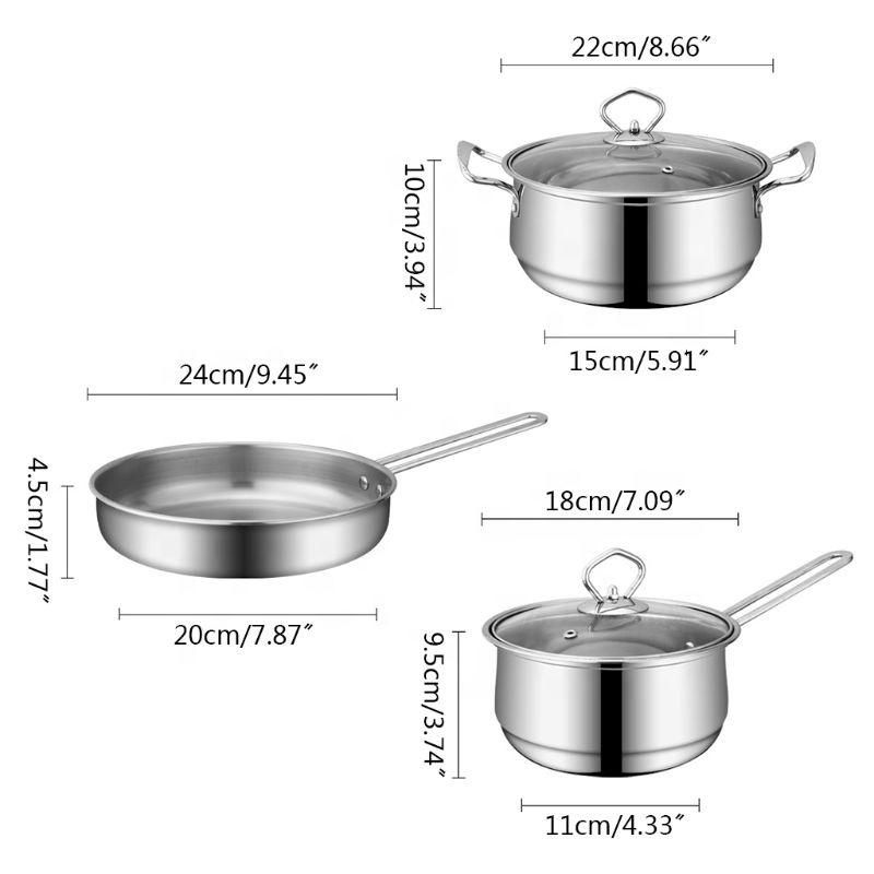 High Quality 3 Pcs Multi-Function China Induction Cookingware Set Stainless Steel Cooking Pots Sets