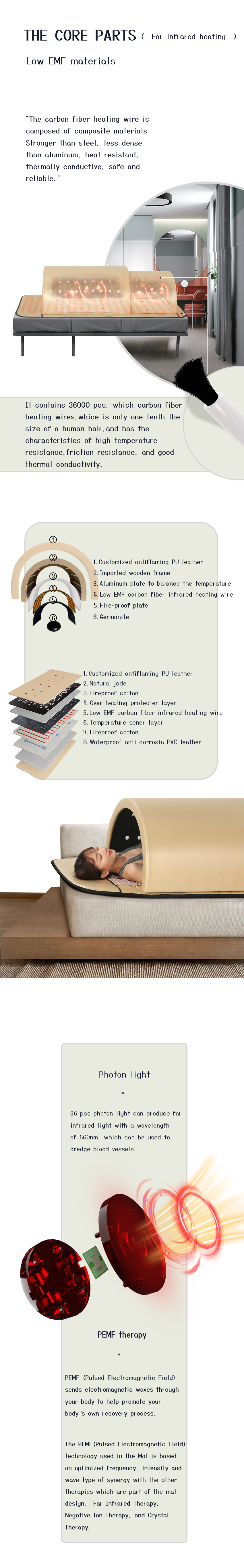 OEM Foldable Light Gold Far Infrared Dome Jade Stone Fir Sauna Dome