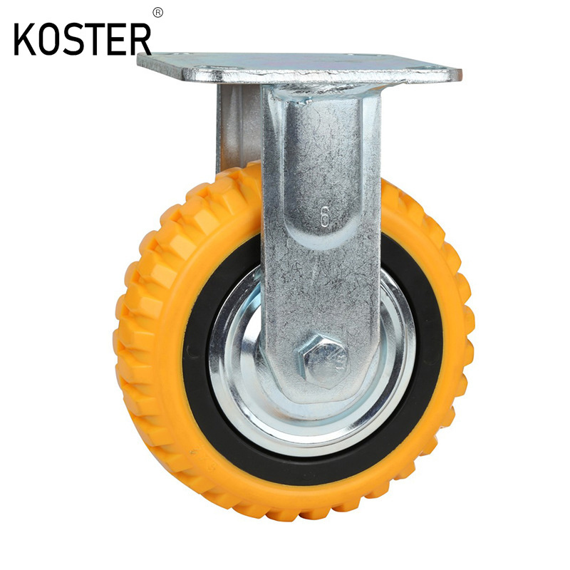 100 Kg Heavy Loading Capacity Swivel Dual Brake Double Ball Bearing Orange PU Caster