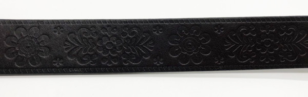 Flower Pattern Embossed Leather Belt Black Color 95 - 125cm Length