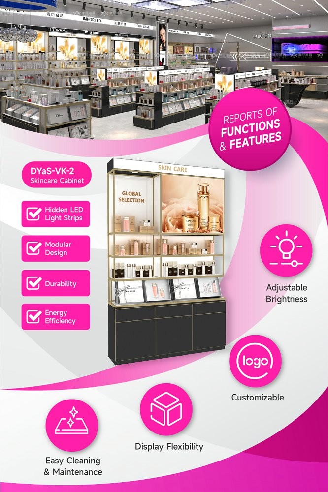 DYaS-VK-2 Skincare Display Cabinet with 60mm Light Box and Hidden LED Strips