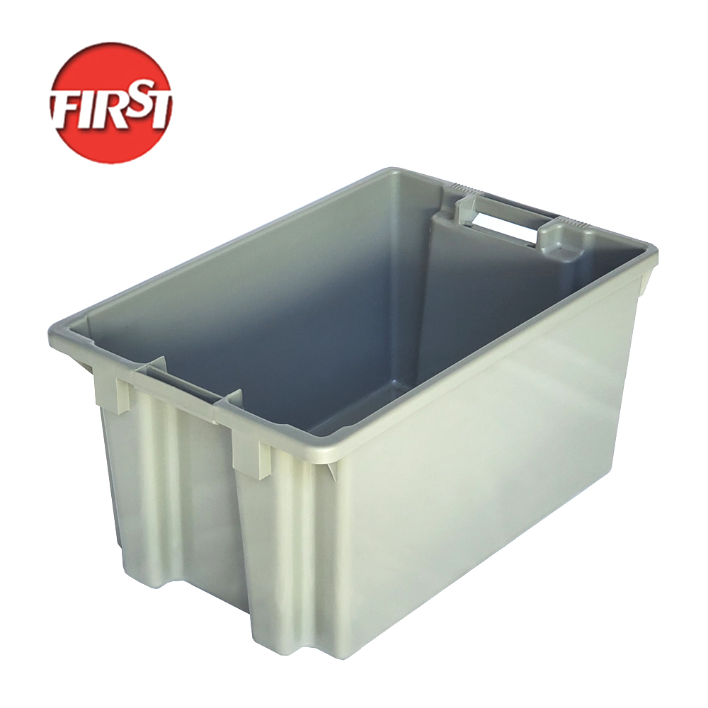 Gray FIRST Stackable Plastic Turnover Crate for Space-Saving File Transportation