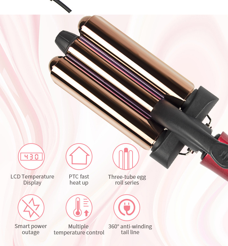 22mm Hot Tools 3 Barrel Waver Temperature Adjustable For Home