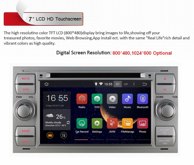 Ouchuangbo Android 4.4 3G Wifi DVD Playe for Ford Galaxy /Escape /Fiesta GPS Sa Nav Multim