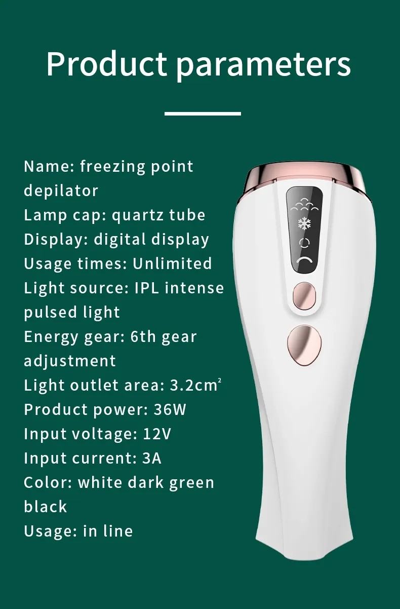 Ice Cool Permanent IPL Hair Removal Device for Women Men, ,Whole body Hair Remover As Fast As 8 Minutes, 999，999 Flashe