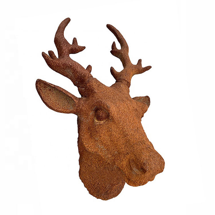 Rusted Metal Sculpture Crafts Outdoor Garden Decorations Cast Iron Animal Head Statue