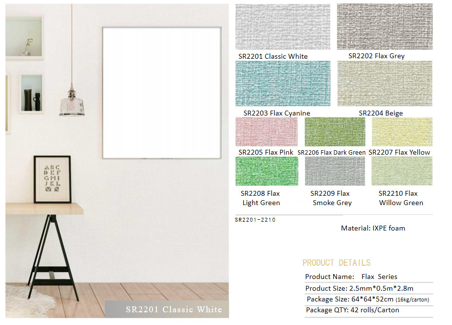 Linen Textured 3D Foam Wallpaper Fire Retardant Wall Covering Roll For Apartment