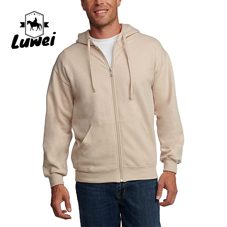 High Quality Moletons Pastel 50% Cotton Cut And Sew Zip Up Drawstring Men's Hoodies Sweatshirts