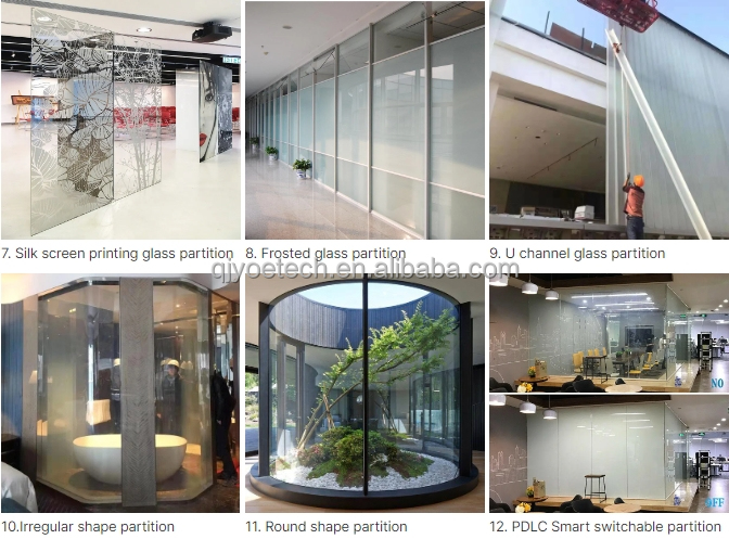 Home Office Full Height Soundproof Glass Wall Office Partition with Blind and 2mm-19mm Thickness
