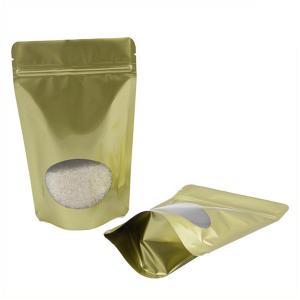 Quality Customized Recyclable Gold Stand Up  Pouch With Aluminum Foil Clear Window For Candy Coffee Bean Tea for sale