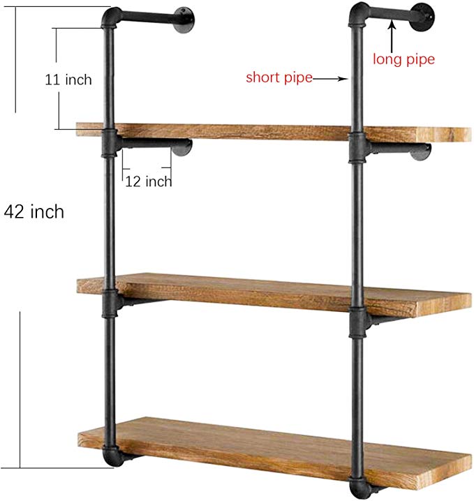 Vintage Retro DIY Open Bookshelf Storage 4 Tier Industrial Wall Iron Pipe Shelf Shelves 3 Layer Shelving Bracket