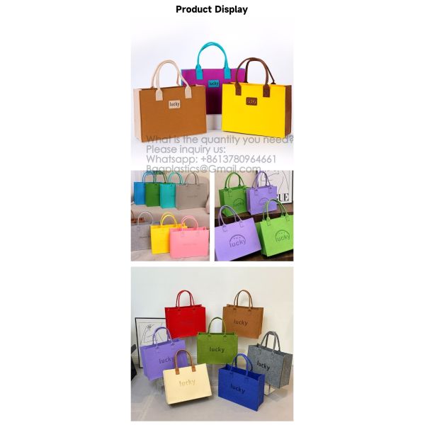 Felt Tote Bag Reusable Lightly Heavy Duty Grocery Tote Bag With Handles Shopping Felt Bags Wholesale Custom Simple Letter Logo Eco-Friendly Durable