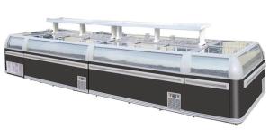 Quality Sliding Door Glass Top Island AHT Commercial Freezer For Supermarket Black Auto Defrost for sale