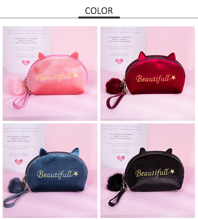 Half Moon Shape Embroidery Velvet Travel Organizer Bag