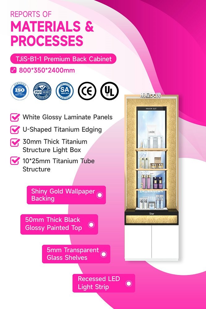 TJiS-B1-1 Multi-Directional Lighting System Skincare Display Cabinet for Airports