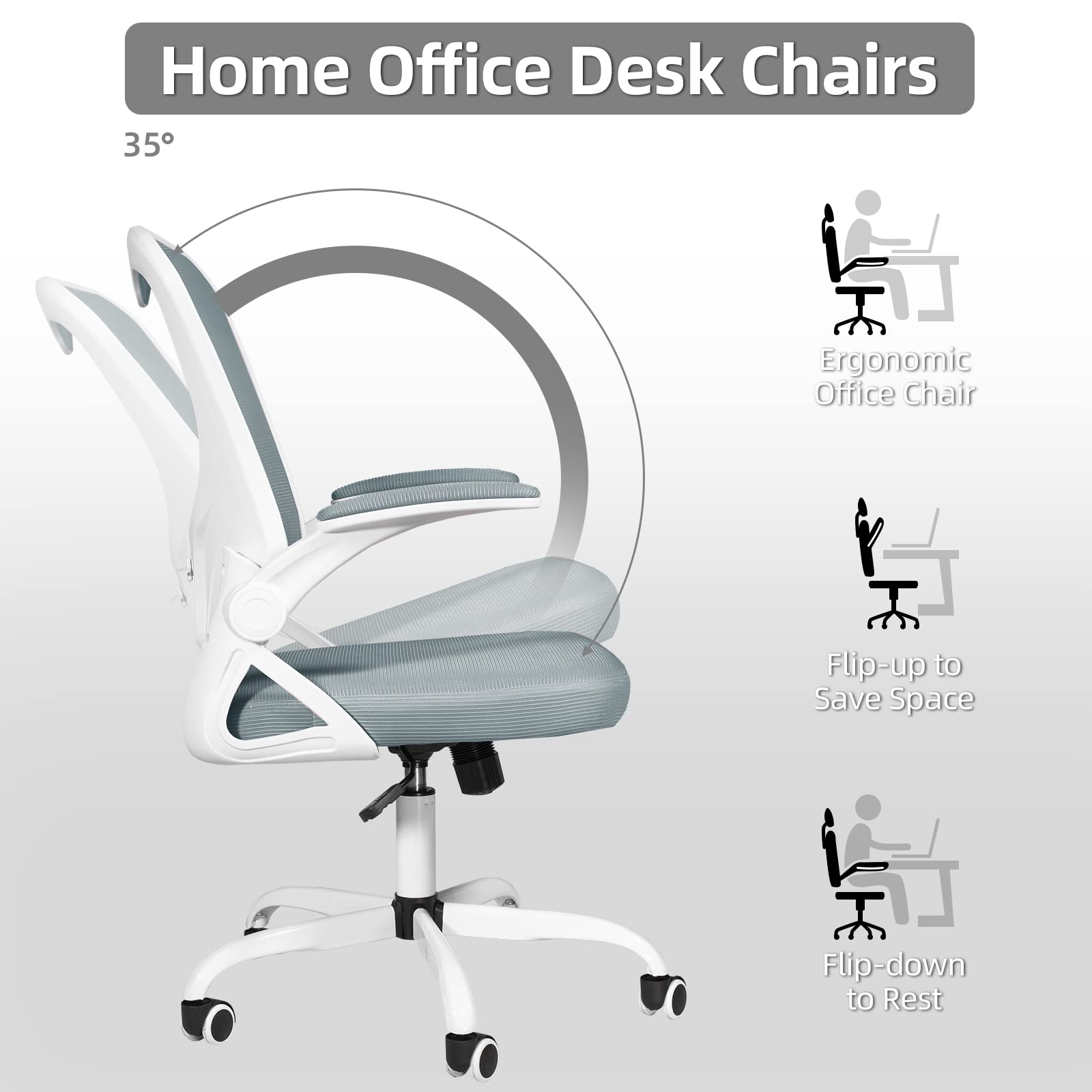 Height Adjustable Mesh Office Chair for Home 21"D x 24"W x 43"H Metal Construction