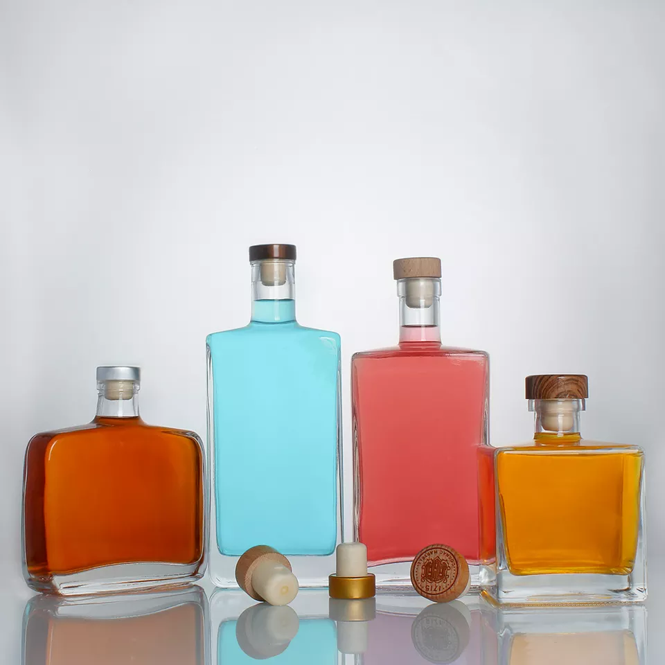 Glass Collar Round Design Custom Liquor Bottle for Vodka Gin Whiskey Tequila Spirit